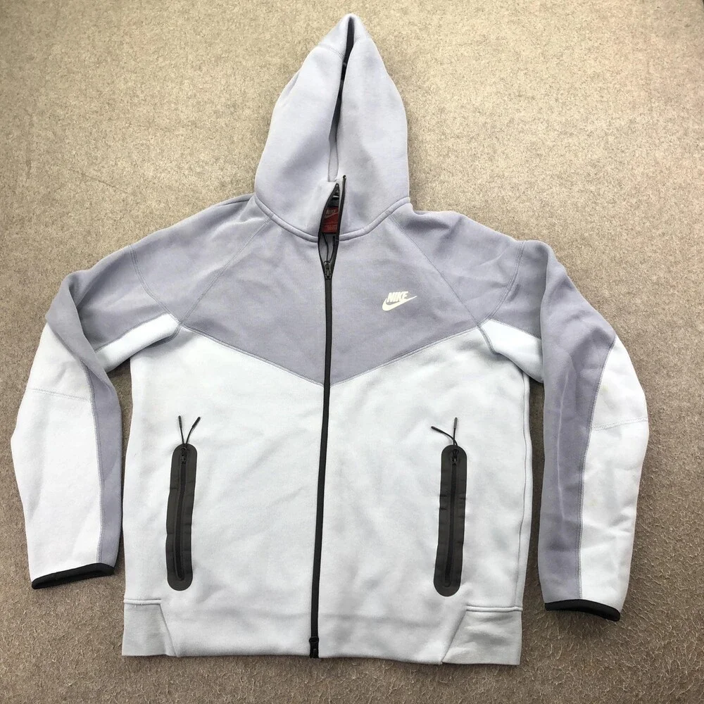 Nike Hoodie Mens Large Gray Full Zip Fleece Sweatshirt Colorblock Swoosh Tech